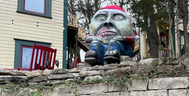 Zombie Humpty with Santa hat