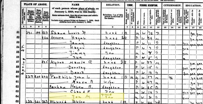 1920 census record for Spring Street in Eureka Springs